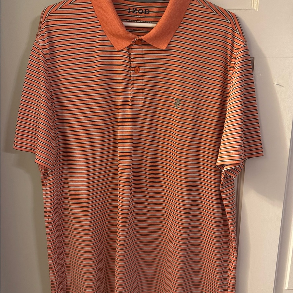 Izod Men's Polo Shirt in Orange and Black Stripes